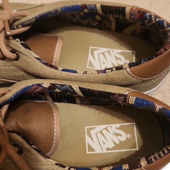 Vans Green Khaki Canvas & Leather Shoes w/ Printed Interior M 8.5 W 10 - Picture 4 of 8